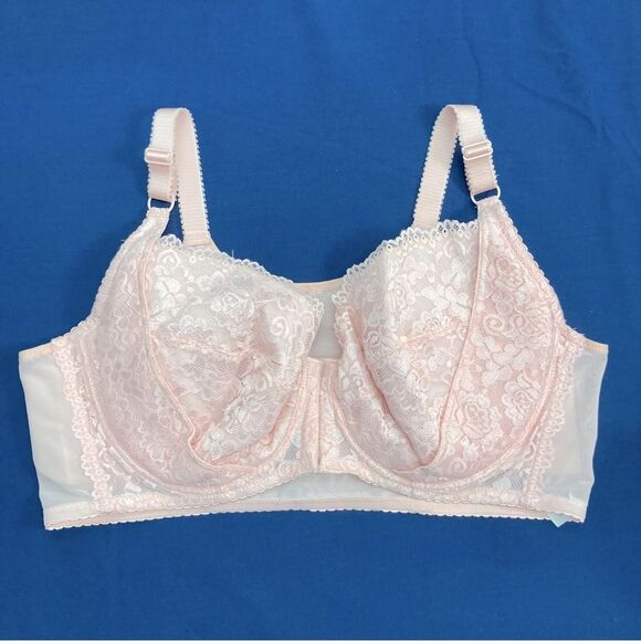 Bra Size 46DD Pink Lace Front Hooks Adjustable Straps Underwire Inside Padding - Picture 1 of 15